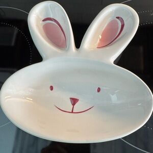 Crescent White Bunny Ceramic Plate